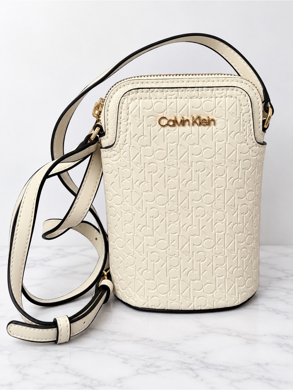 Calvin Klein White Gold Crossbody Bag Lightweight Shoulder Purse